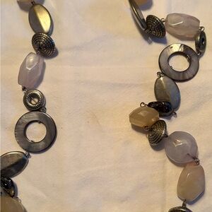 Elegant Silver and Cream Beaded Necklace